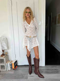 Somanie Long Sleeve Lace Mini Dress White